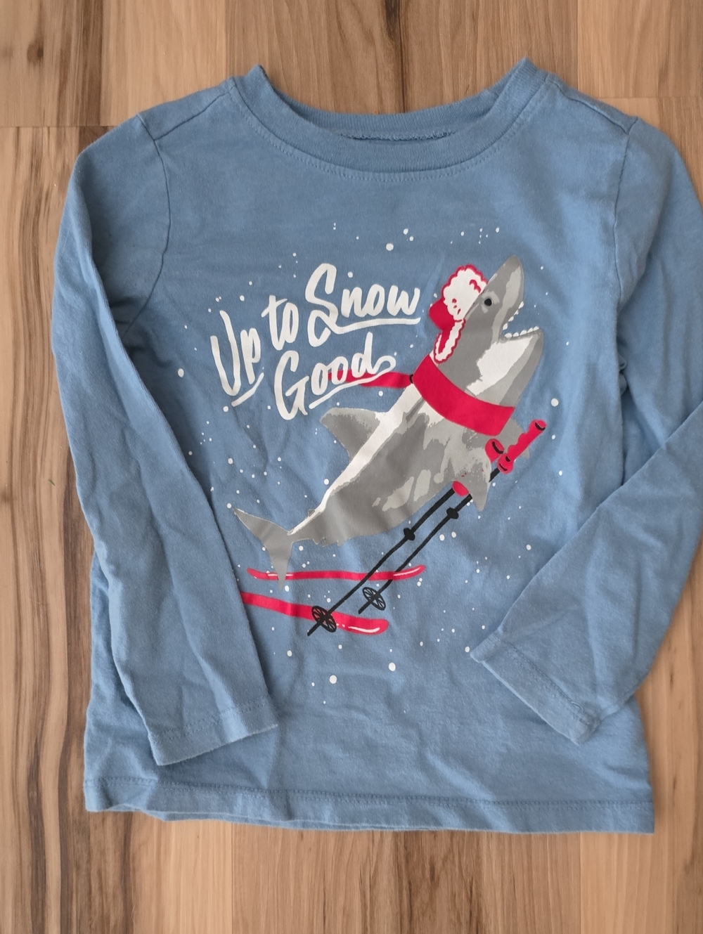 Old Navy 3T Light Blue Long-Sleeve Tee with Skiing Shark Graphic